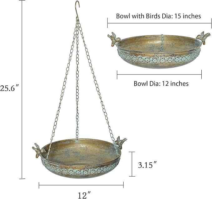 Hanging Bird Bath, Metal Hanging Bird Baths for Outdoors, Birdbath Hanging for Outside Bird Feeder Seed Tray Garden Yard Decor