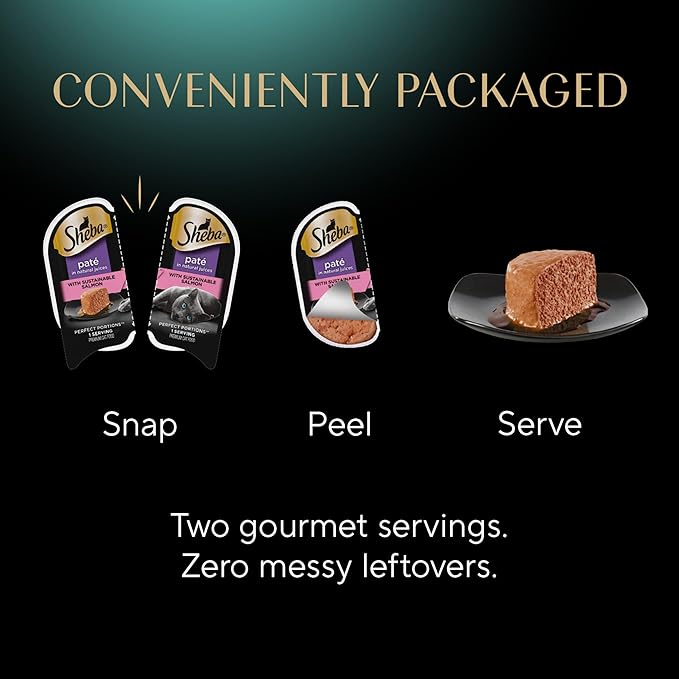 Sheba Perfect Portions Wet Cat Food Pate Savory Chicken, with Sustainable Salmon, and Roasted Turkey Entree Variety Pack, 2.6 oz. Twin-Pack Trays (18 Count, 36 Servings) (Pack of 2)