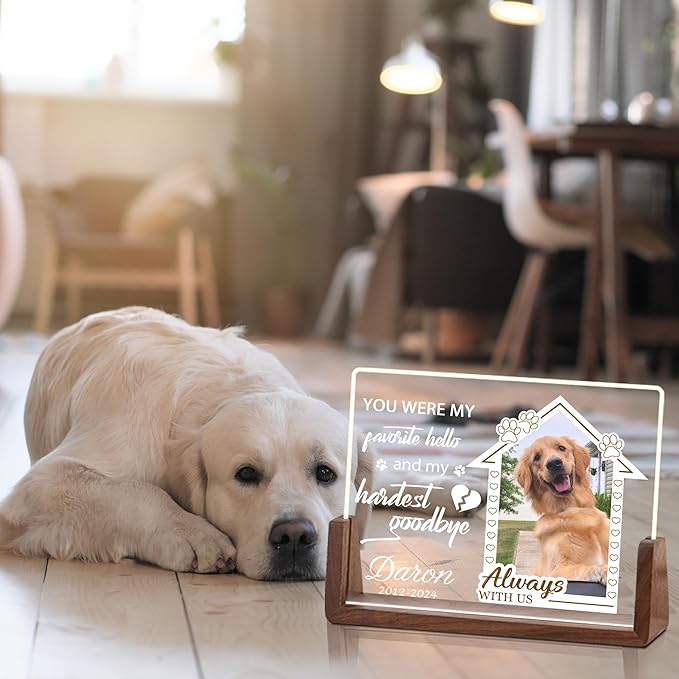 Customized Pet Memorial Gifts for Dogs, Personalized Pet Memorial Acrylic Plaque with Photo, Dog Memorial Gifts for Loss of Dog, Pet Loss Sympathy Gift, Christmas Birthday Gifts for Pet Lovers
