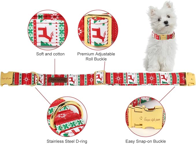 Unique style paws Christmas Dog Collar Metal Buckle Christmas Tree Puppy Collar Gift Durable Cute Collar for Small Medium Large Boys Girls Dogs