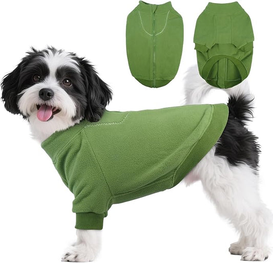 BRKURLEG Dog Sweater Warm Soft Fleece Dogs Sweaters, Turtleneck Sweatshirt for Small Medium Large Dogs, Dog Winter Coat, Christmas Pet Jacket with Zipper Cold Weather Coat (Green, XS)