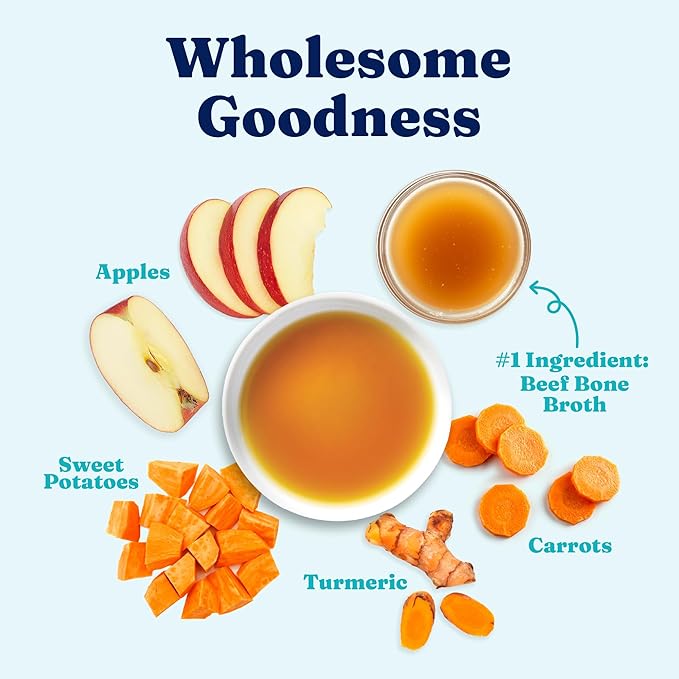 Solid Gold Beef Bone Broth for Dogs - Limited Ingredient Bone Broth Dog Food Toppers for Picky Eaters with Collagen & Superfoods - Dog Gravy Topper for Dry Food - Gut Health & Hydration - 12 Pack