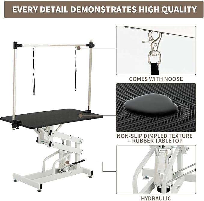 Hydraulic Pet Dog Grooming Table for Dogs & Cats, Heavy Duty Large Groomming Table with Adjustable Arm Noose, Maximum Capacity Up to 300lbs, 42.5inch, Black
