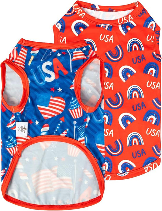 CuteBone 4th of July Dog Shirts 2-Pack Soft Pet Clothes Breathable Summer Vest for Small Puppy and Stretchy Cat Apparel 2BX18XS