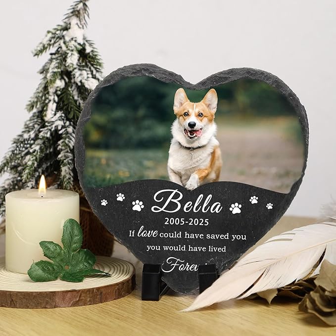 Dog Memorial Gifts for Loss of Dog Cat,Personalized Pet Memorial Stone with Photo Name,Custom Pet Remembrance Gifts,Cat Memorial Sympathy Gift,Dog Passing Away Gifts,Memorial Plaques for Dogs