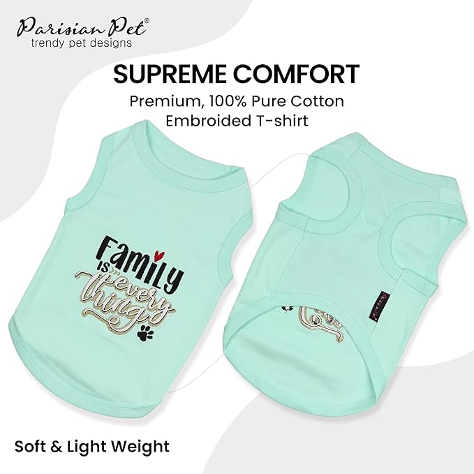 Parisian Pet Unisex Dog Tshirt - Embroidered “ Family is Everything “ Dog Shirt - Breathable and Lightweight Dog Clothes - Sleeveless Dog Tee Shirts - Machine Washable Dog Shirt for Large Dogs - L