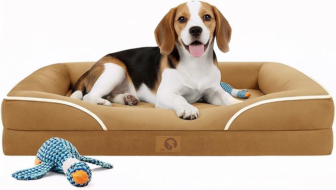 Homemate Dog Bed Medium Size Dog 28x23 inch with Orthopedic Foam Waterproof Outdoor Pet Cat Bed Sofa Supplies with Toy Dogs Crate Pad Couch with Removable Washable Cover & Non-Slip Botton Brown