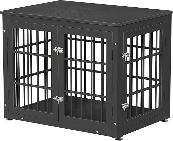 32 Inch Heavy Duty Dog Crate Furniture for Medium and Small Dogs, Decorative Pet House End Table, Wooden Cage Kennel Furniture Indoor, Black