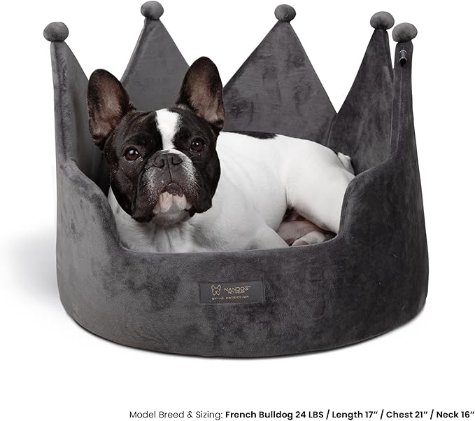 NANDOG Pet Gear Crown Cozy Round Dog and Cat Bed Collection Washable Indoor Pet Bed for Small Breeds -Soft Bed Fits in Crate or Kennel - Made of Ultra Soft Micro-Plush Material (Royal Gray Prive 18")