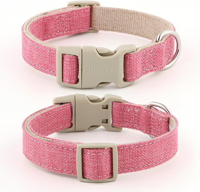 Plutus Pet Cotton Hemp Dog Collar and Leash Set, Adjustable Collar for Small, Medium, and Large Dogs, Heavy Duty and Soft on Skin, Hot Pink, L
