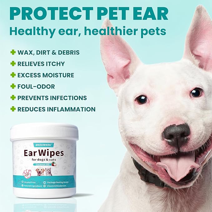 Ear Cleaner Wipes 120 Counts, Dog Ear Cleaner, Grooming Kit Care for Dogs and Cats, Soft & Easy Otic Cleaning Pads, Remove Wax, Dirt & Stop Smelly, Itchy, Non-Irritating, Unscented
