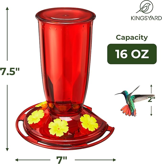 Kingsyard Window Hummingbird Feeder for Outside, 14 Oz Hummer Bird Nectar Feeder with 4 Feeding Ports & Circle Perch, Easy to Clean and Refill, Hummingbird Gifts (Red)