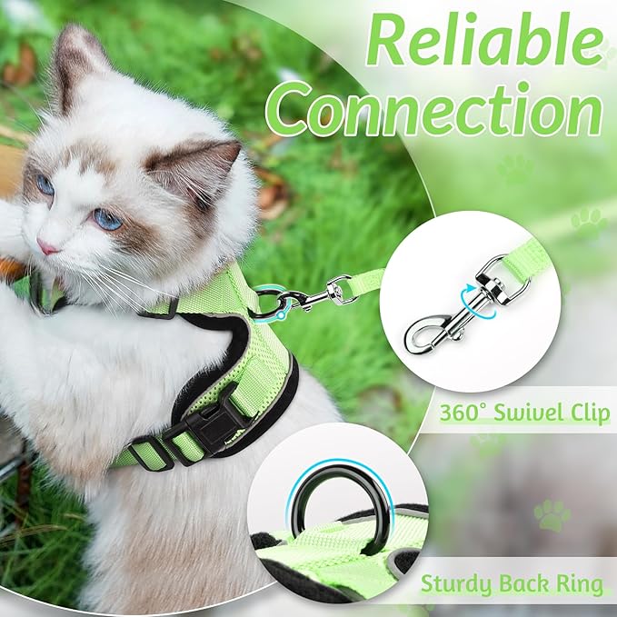 rabbitgoo Cat Harness and Leash for Walking, Escape Proof Soft Adjustable Vest Harnesses for Cats, Easy Control Breathable Reflective Strips Jacket, Light Green, XXS