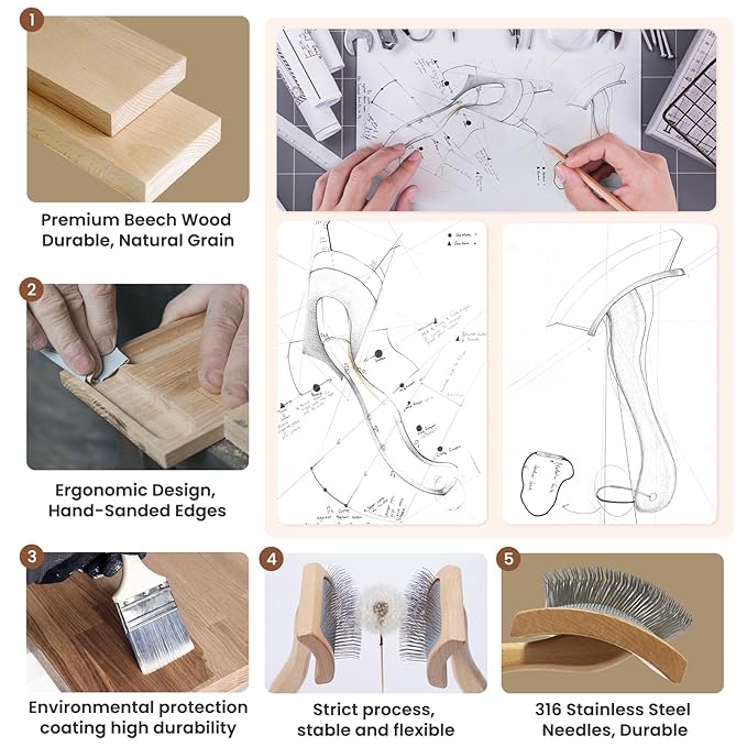 Dog Slicker Brush for Shedding,Dog Brush for Long Haired Dogs & Remove Tangles & Mats,Ergonomic Handle Grooming Like Professional,Beech Wood,M