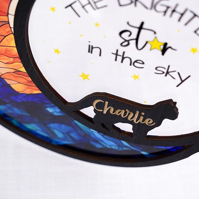 Cat Memorial Suncatcher Personalized Name Pet Ornament Window Car Hanging Sympathy Gift for Loss of Pet Bereavement Keepsake Remembrance Gifts for Cat Lovers Outdoor Decor