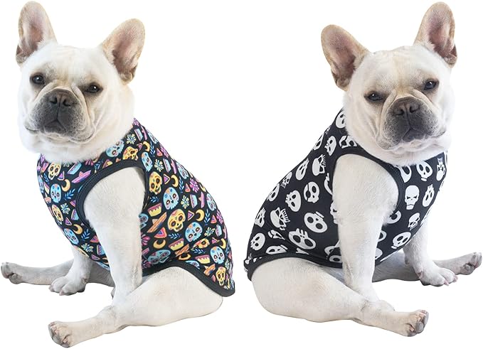 CuteBone Halloween Dog Shirts 2-Pack Soft Pet Clothes Breathable Summer Vest for Small Puppy and Stretchy Cat Apparel 2BX07S