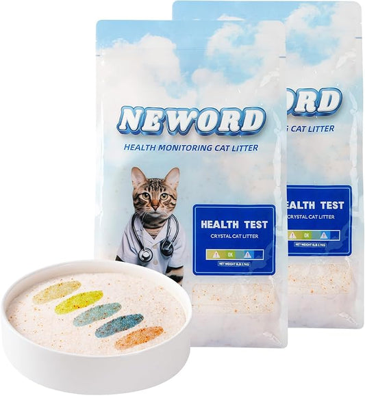 NEWORD Health Monitoring Crystals Cat Litter Health Indicating Silica Gel Cat Litter, Color-Changing, 12lb, Urine PH Levels Detection Non-Clumping Superior Odor Control Absorbent Lightweight