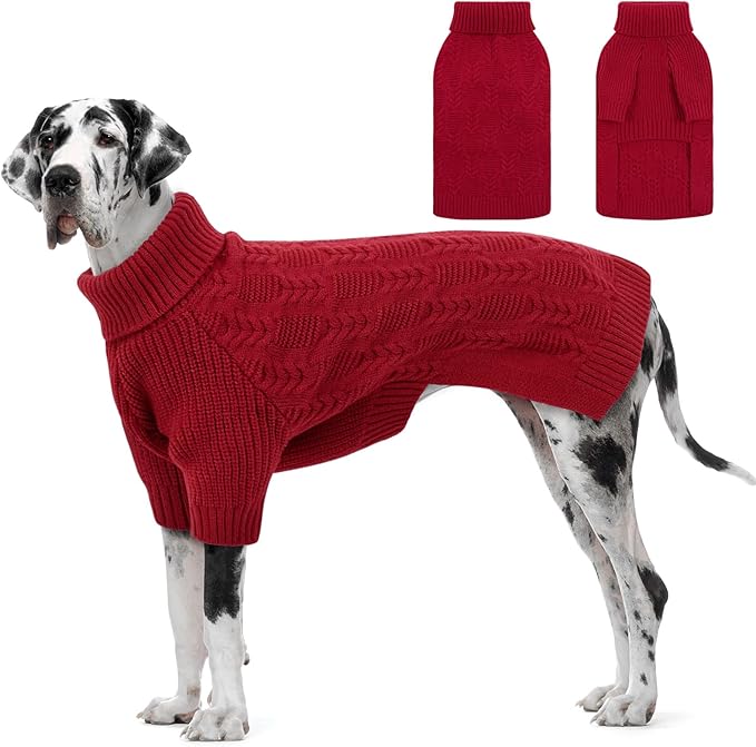 ASENKU XXXXL Dog Sweaters for Large Dog Girls Boys, Pullover Turtleneck Knitted Big Doggie Sweatershirt for Female Male, Doberman Great Dane Sweater for Extra-Large Breed Dogs, Red 4XL