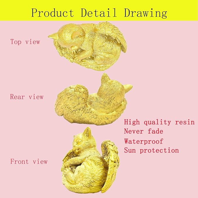 Small Cat Memorial Stone Commemorates Our Lost Fur Baby,Peaceful Sleeping Angel Statue for Garden,Indoor,Pet Grave Markers,and Loss of Cat Sympathy Gift (Gold, Small)