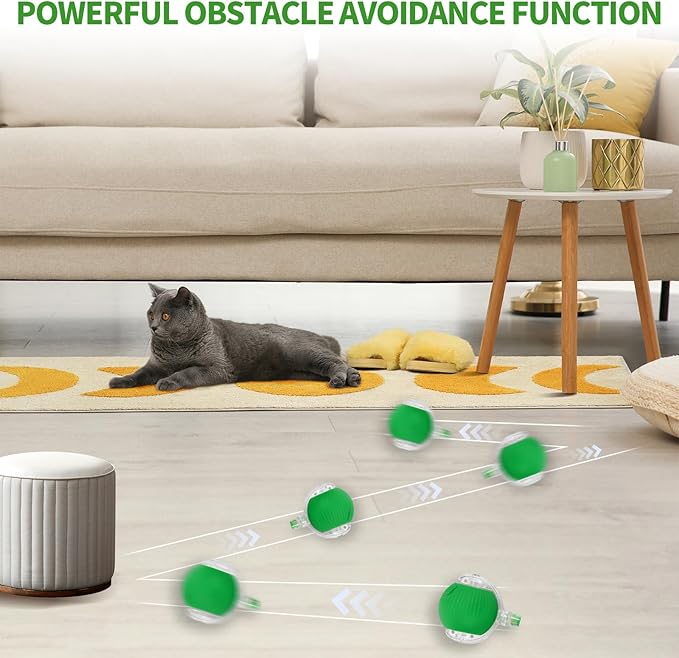 Interactive Rolling Cat Toys Balls, Automatic Cat Toy for Indoor Cats Interactive Balls Pet Moving Ball Interactive, Kitten Toys Moving Cat Toy Automatic Rolling for Dogs USB Rechargeable(Green)