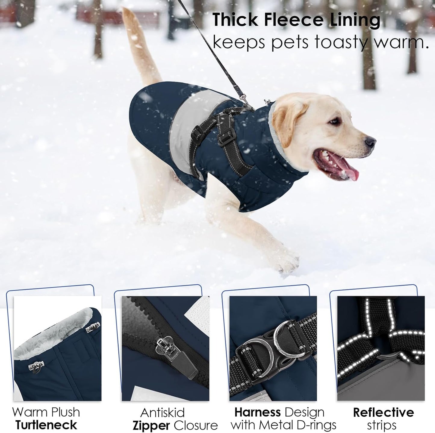 AOFITEE Small Dog Coat, Dog Winter Coat with Harness Built in, Warm Dogs Jacket with Zipper & Polar Fleece Collar, Waterproof Pet Snow Jacket Snowsuit for Schnauzer, Chihuahua Yorkshire, S