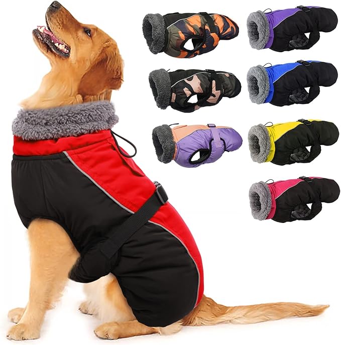 IECOii Extra Warm Reflective Adjustable Dog Jacket - Fleece Turtleneck Winter Coat for Small, Medium, Large Dogs in Cold Weather