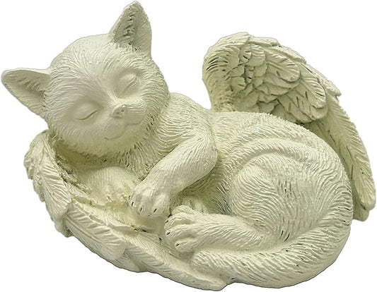 Small Cat Memorial Stone Commemorates Our Lost Fur Baby,Peaceful Sleeping Angel Statue for Garden,Indoor,Pet Grave Markers,and Loss of Cat Sympathy Gift (Milky White, Small)