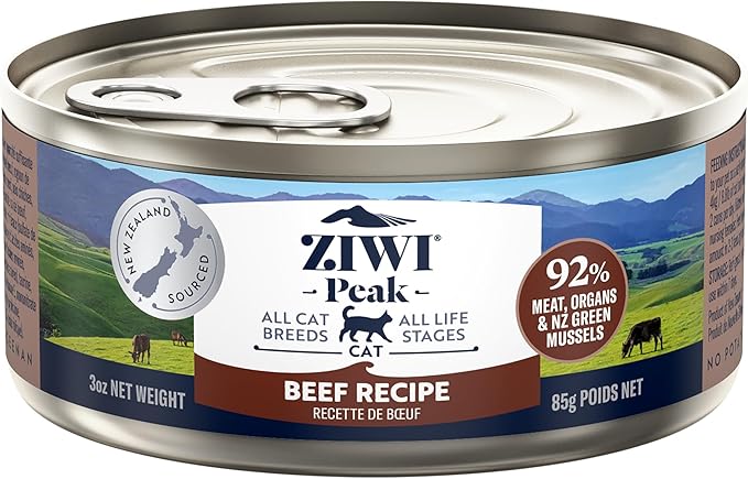 ZIWI Peak Canned Wet Cat Food – All Natural, High Protein, Grain Free, Limited Ingredient, with Superfoods (Beef, Case of 24, 3oz Cans)