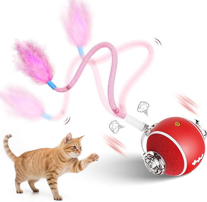 Interactive Cat Toys for Indoor Cats,3 Modes Electric Moving Cat Ball with Feather Tail,800MAH Large Capacity & Low Noise,Automatic Kitten Toys for Bored Indoor Adult Cats