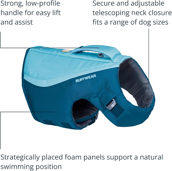 Ruffwear, Float Coat Dog Life Jacket, Premium Buoyancy Swim Vest with Lift Handle, Secure Fit & Reflective Trim, Adjustable Flotation for Swimming, Boating, & Outdoor Adventures, Deep Blue, X-Large