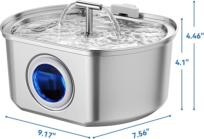 Cat Water Fountain Stainless Steel - Pet Drinking Fountain for Cats Indoor - 3.2L/108oz Automatic Water Dispenser with Watering Level Window (1 Filter)