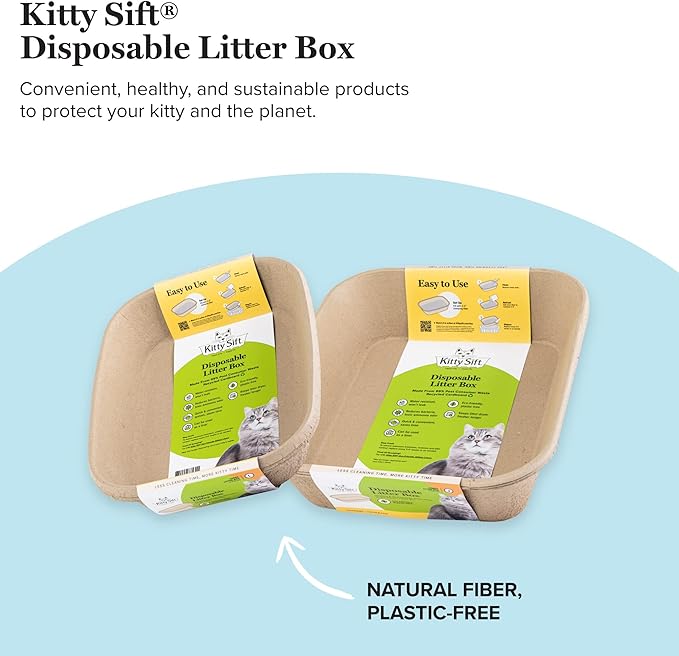 Kitty Sift (6-Pack) Disposable Cat Litter Box, Sustainable, Clean - Large, 6-Pack