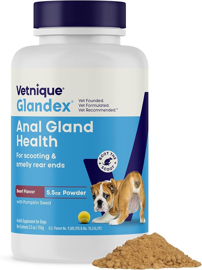 Vetnique Glandex Dog Fiber Supplement Powder for Anal Glands with Pumpkin, Digestive Enzymes & Probiotics - Vet Recommended (Regular or Advanced Strength) - Boot The Scoot (5.5oz Powder, Beef Liver)