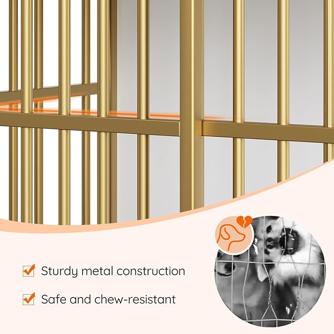 HOOBRO 38.6" Dog Crate Furniture, Wooden Dog Kennel Indoor, Heavy Duty Dog Cage for Small/Medium Dog, Decorative Side End Table, White and Gold DW100GW03