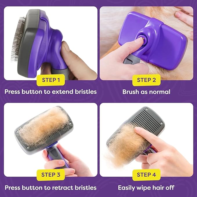 Hertzko Dog Slicker Brush and Dog Hair Remover - Self-Cleaning Brush for Cats and Dogs - Pet Hair Remover Brush for Fur - Gently Removes Mats, Tangles, and Loose Hair - Ideal for Home Use