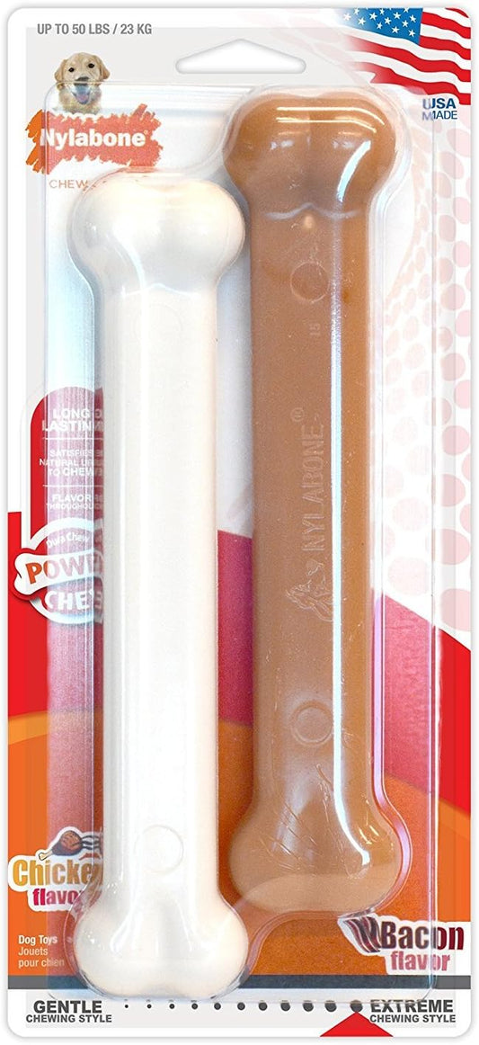 Nylabone Original Bone Power Chew Toy for Dogs, Durable Dog Toys for Aggressive Chewers, Basted Blast Chicken Flavor, Large - Up to 50 lbs, 2 Pack