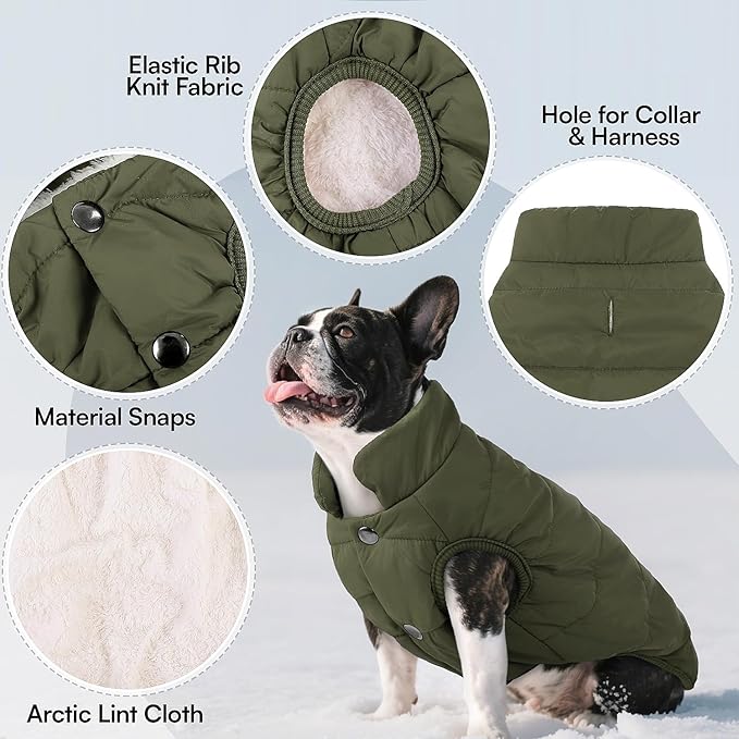 ASENKU Windproof Dog Winter Coat Waterproof Fleece Jacket Cold Weather Pet Apparel for Small Medium Large Dogs (ArmyGreen, 3XL)