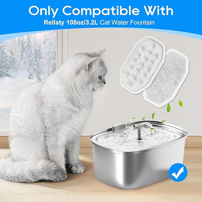 Pet Water Fountain Filters Compatible with Rellaty & Fit for Neareal 108oz/3.2L Automatic Dog Water Dispenser, Cat Filters for Bowl, 8+8 Pack