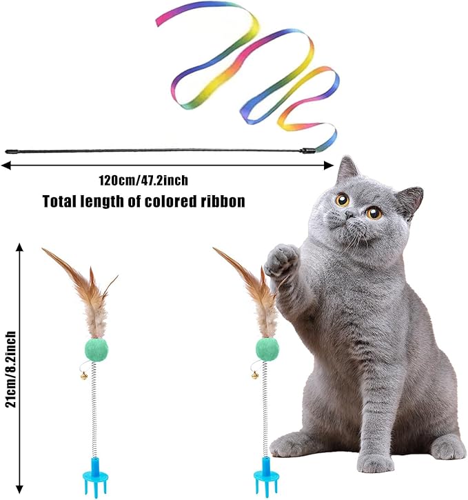 Kitten Starter Kit - 15 Piece Cat Essentials Set Includes Litter Box, Toys, Collars, Scratch Pad, Nail File, Automatic Feed Bowls, Grooming Gloves for Daily Life (Green)