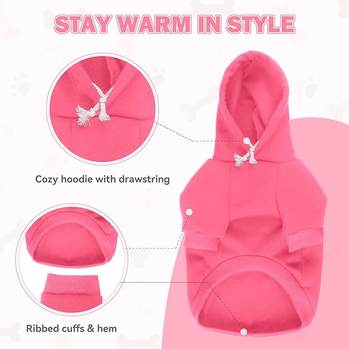 Dog Sweaters,Dog Hoodie,Cozy Fleece Interior Sweatshirt with Hood & Pocket,Leash Hole,Pet Clothes Sweater for Small,Medium,and Large Dogs,Pink&M