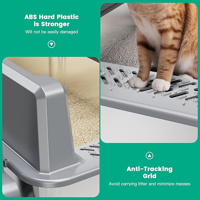 XXL Stainless Steel Cat Litter Box with Lid, Odorless XL Metal Box for Big Cats, Extra Large Kitty Litter Pan, Easy Clean Steel Box Anti-Leakage, Include Litter Scoop