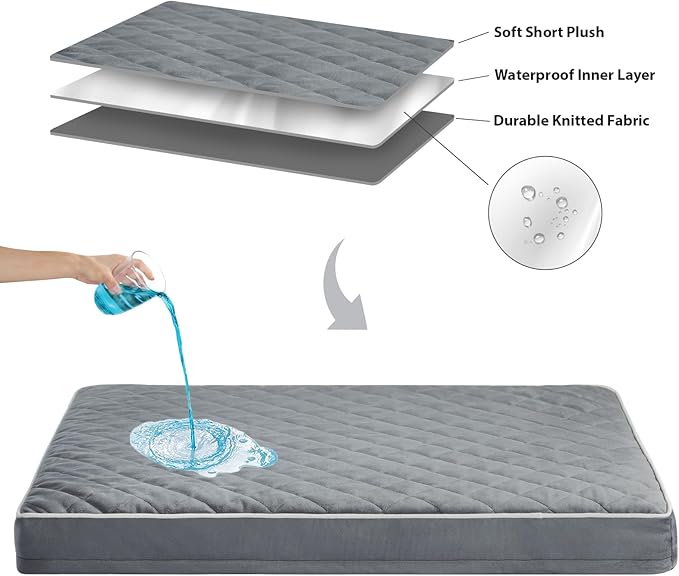 WNPETHOME Orthopedic XL Dog Beds Large Sized Dog, Waterproof Extra Large Dogs Bed with Removable Washable Cover, Multi-Needle Quilting Dogs Crate Bed