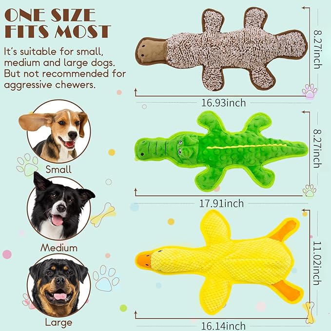 No Stuffing Dog Squeak Toys-3 Pack Chew Toys for Small Medium Large Breed- Durable Puppy Teething Interactive to Keep Them Busy- Best Birthday Gift