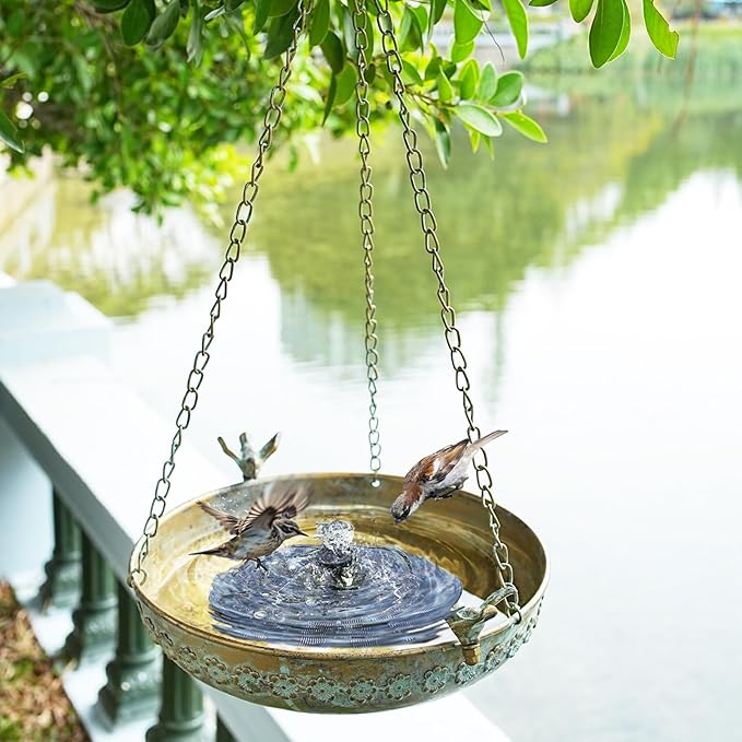 Hanging Bird Bath, Metal Hanging Bird Baths for Outdoors, Birdbath Hanging for Outside Bird Feeder Seed Tray Garden Yard Decor
