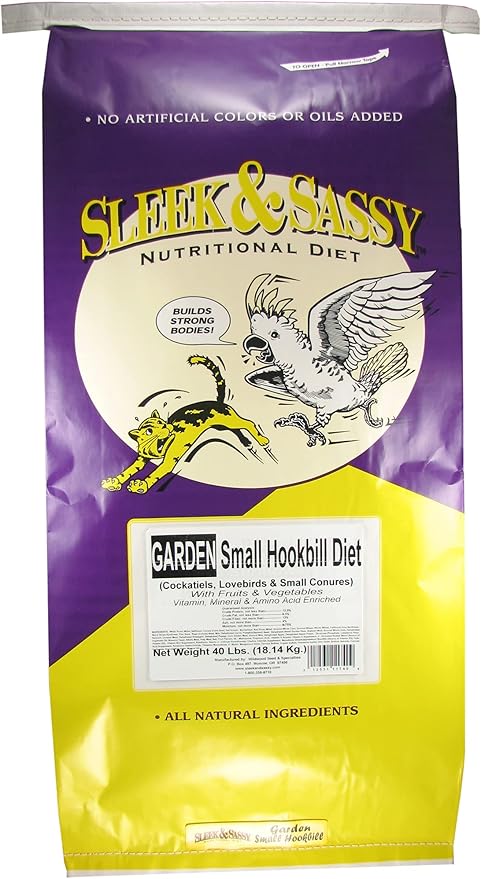 SLEEK & SASSY Garden Small Hookbill Bird Food for Cockatiels, Lovebirds, Quaker Parrots & Small Conures (40 lbs.)