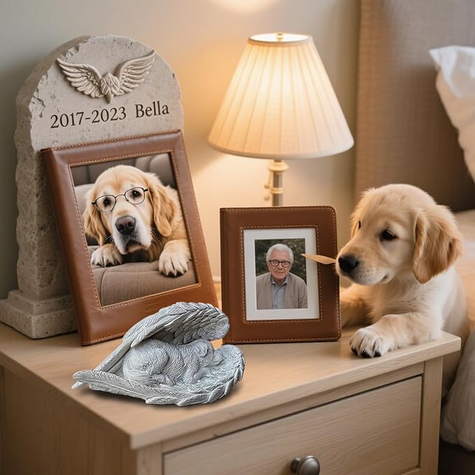 Dog Memorial Gifts for Loss of Dog,Resin Pet Memorial Statues,Forever My Guardian Angel Memorial Gifts（Grey）