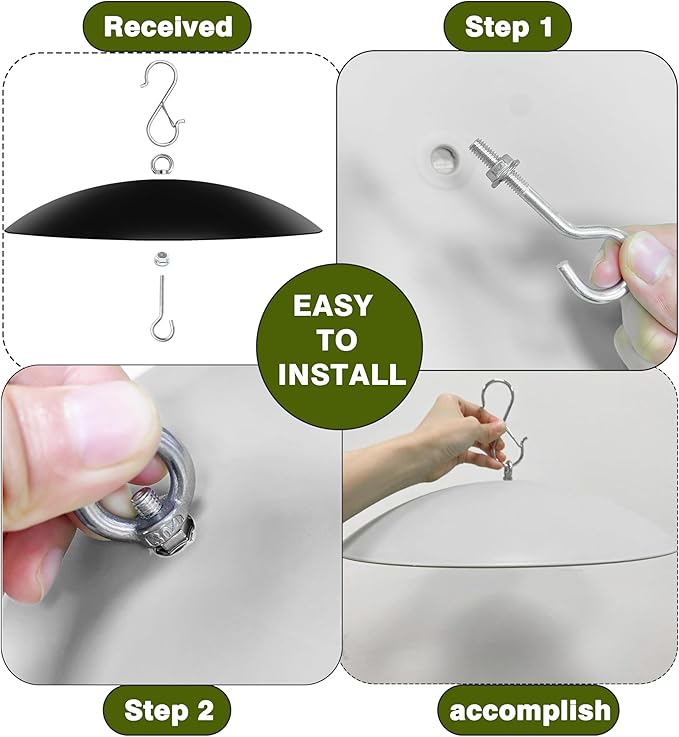 13" Bird Feeder Rain Guard, Hummingbird Feeder Shade Dome Cover, Hanging Baffle for Bird Feeder Pole (Black), 3 Pack