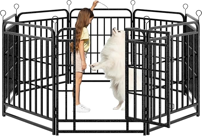 Dog Playpen Outdoor 8 Piece Panels Heavy Duty Dog Fence 32" Height with Thick Pipe Anti-Rust with Doors Portable for RV Camping Yard, Total 18FT, 25 Sq.ft, Snowy Black
