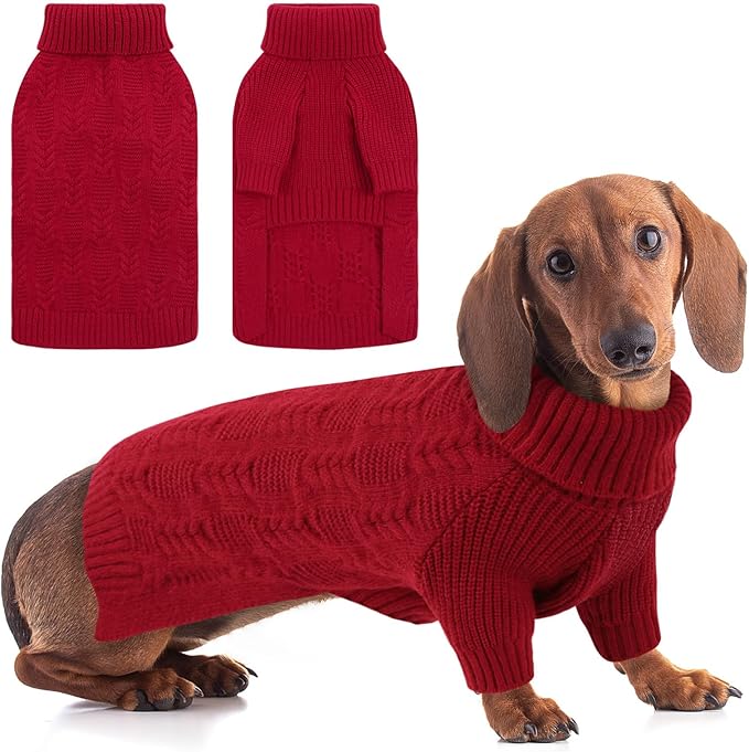 ASENKU Dog Sweater for Small Dog Girls Boys, Fall Winter Turtleneck Long Sleeve Pet Christmas Sweater, Pullover Sweatshirt for Westie, Red, M