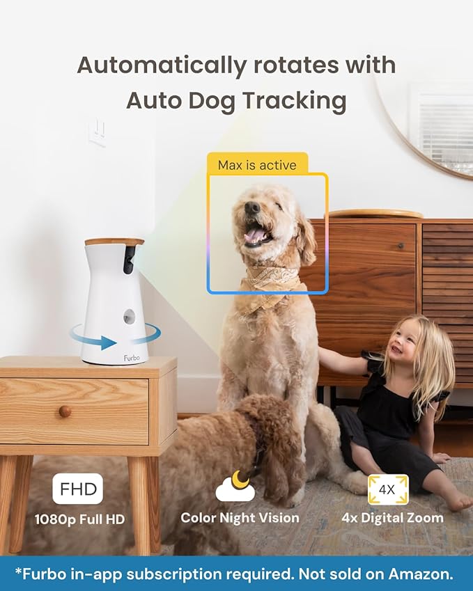 Furbo 360° Dog Camera + Mini (2-Camera Bundle Nanny Pro Subscription): Dog Safety & Home Security Alerts, Pet Camera with Speaker, Phone App & Night Vision (New Subscription Needed at Setup)